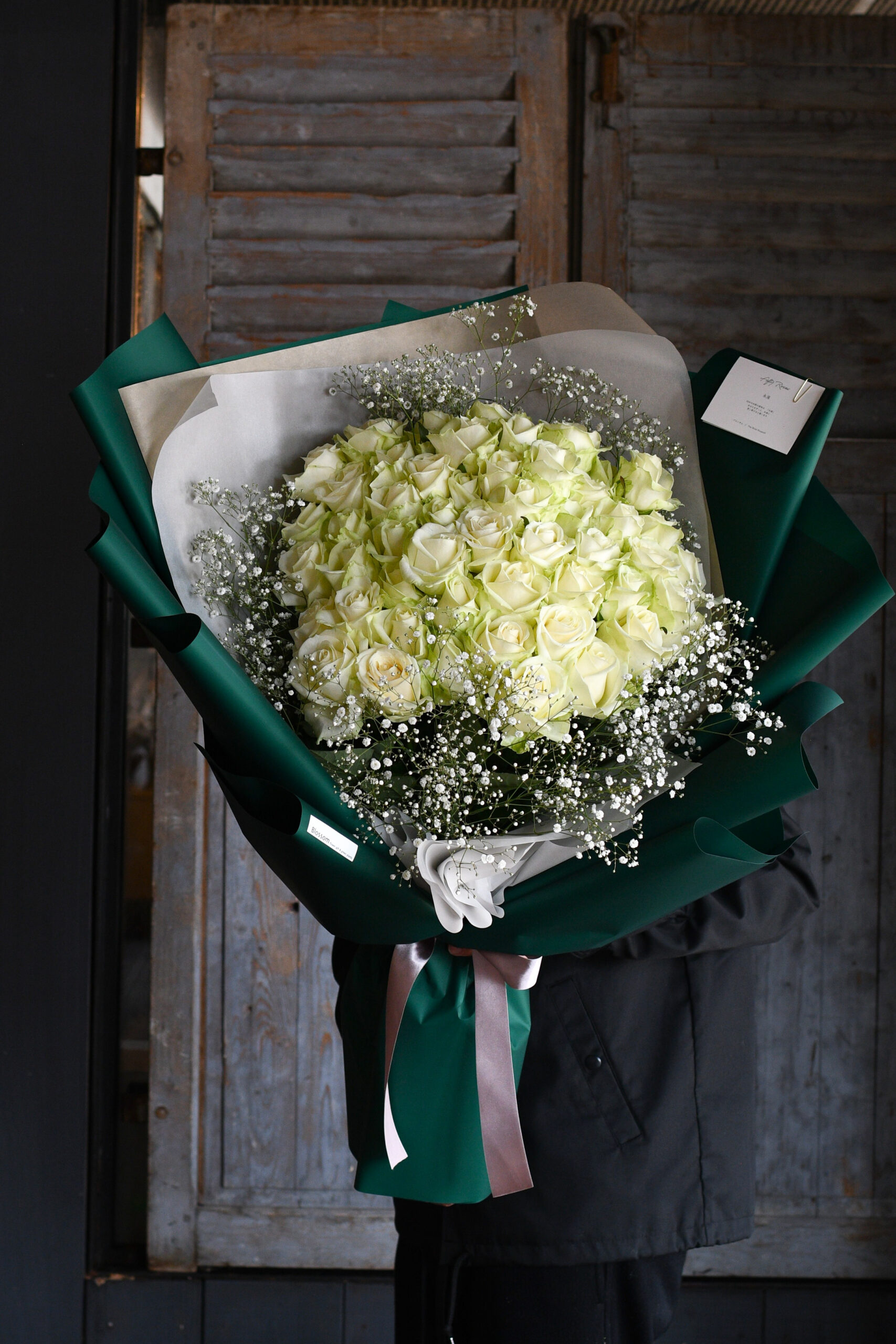 フォレストグリーン×白薔薇 プロポーズリングドレスブーケ