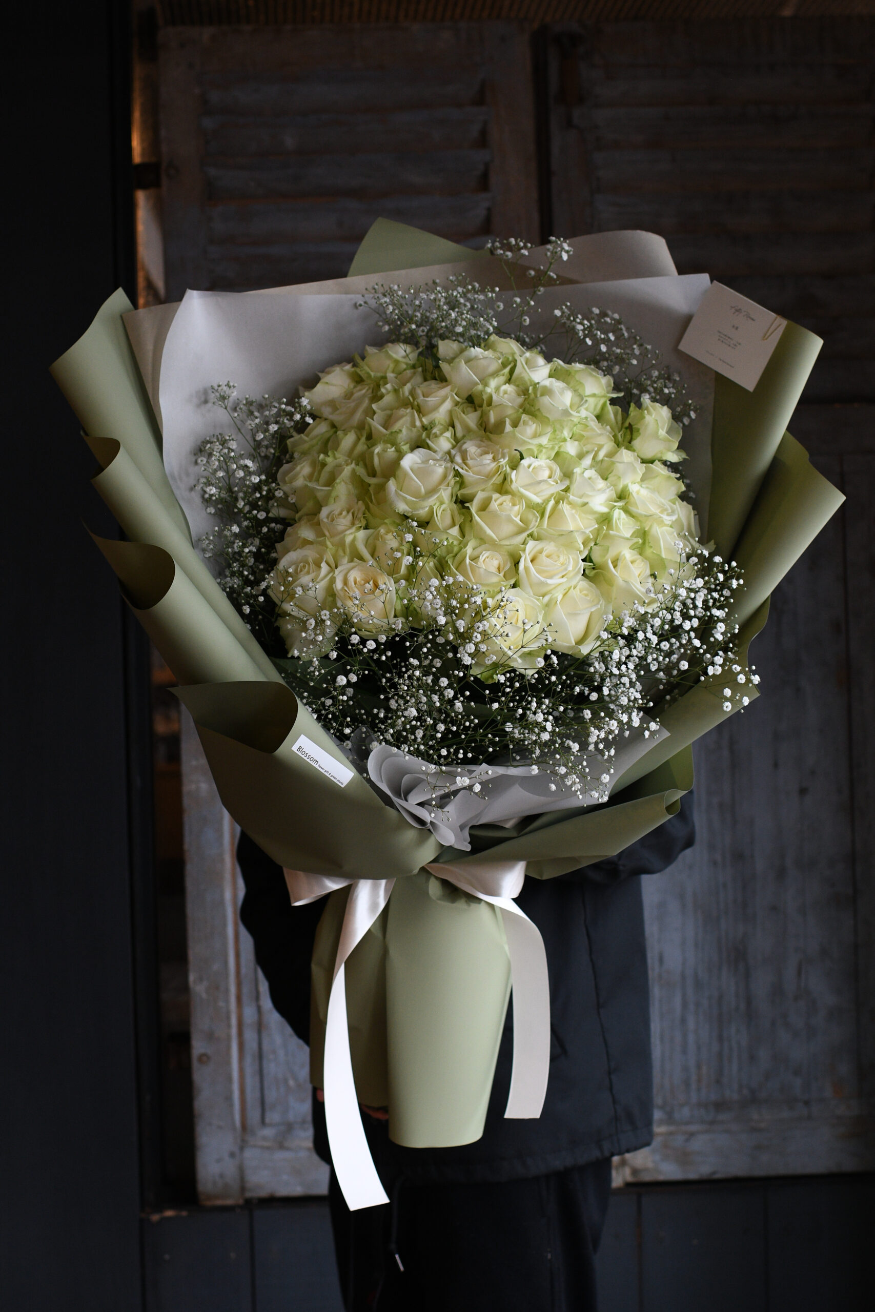 「ノーブルグリーン×白薔薇」プロポーズリングドレスブーケ