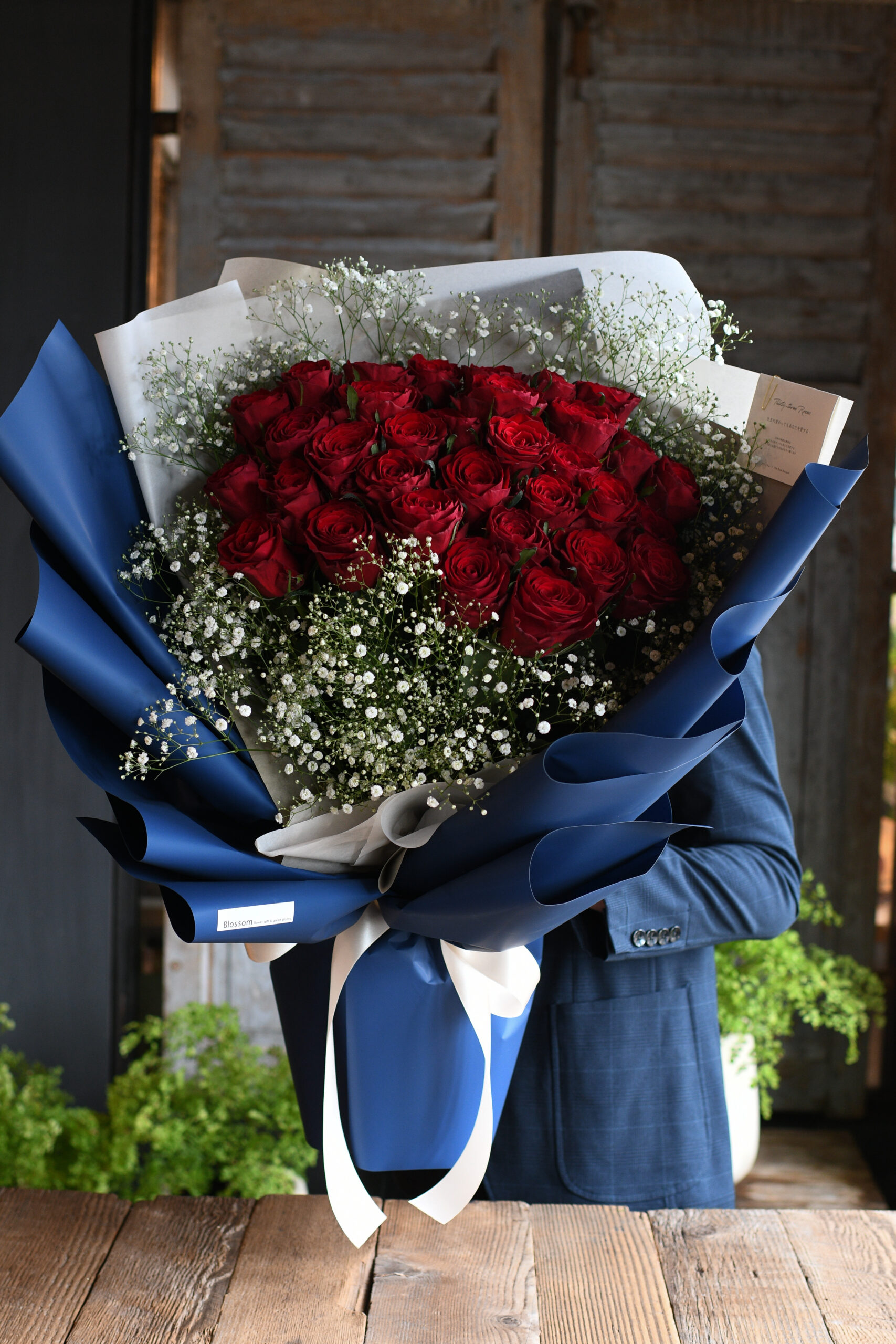 「ディープブルー×赤薔薇」プロポーズリングドレスブーケ