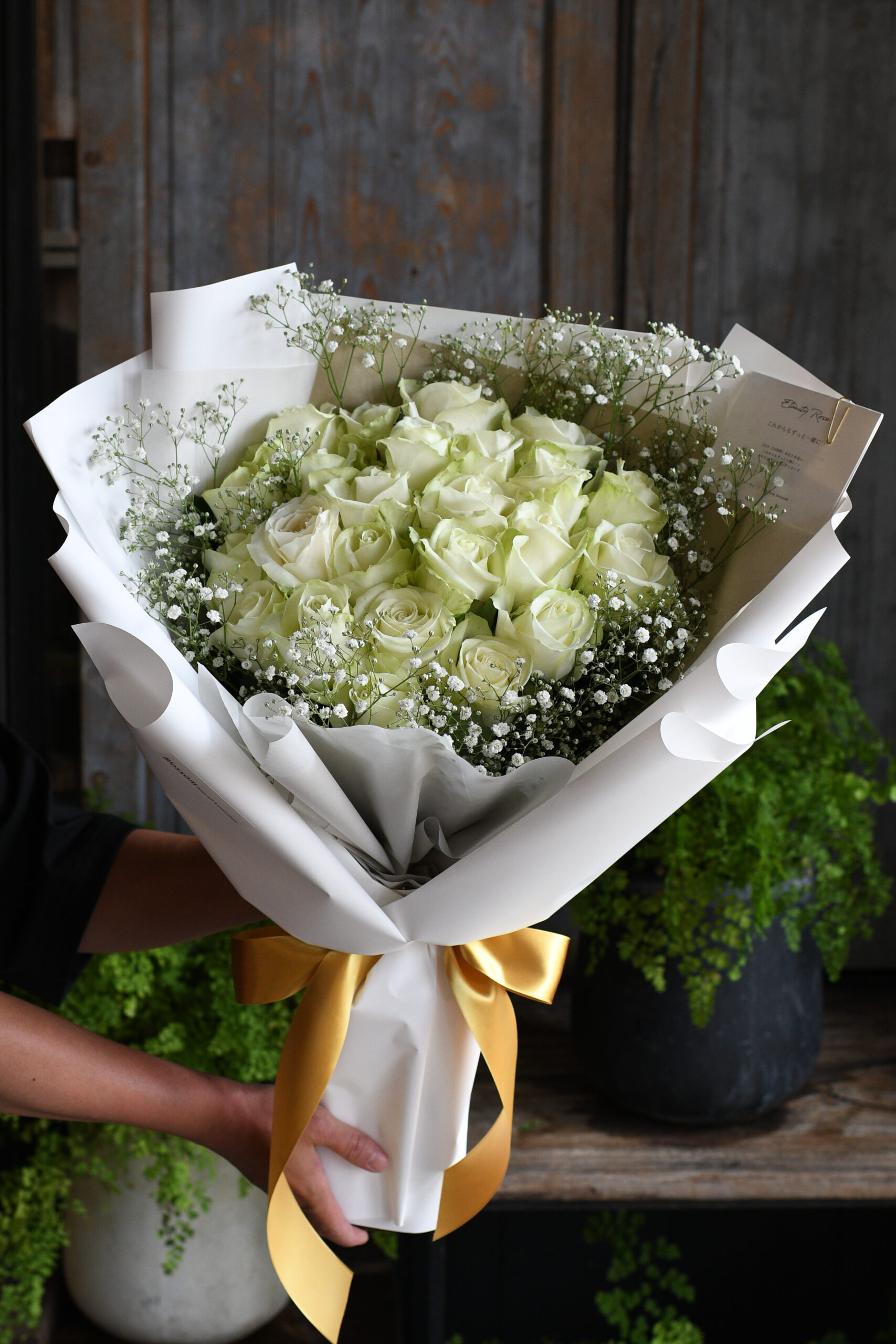 「ホワイトゴールド×白薔薇」プロポーズリングドレスブーケ