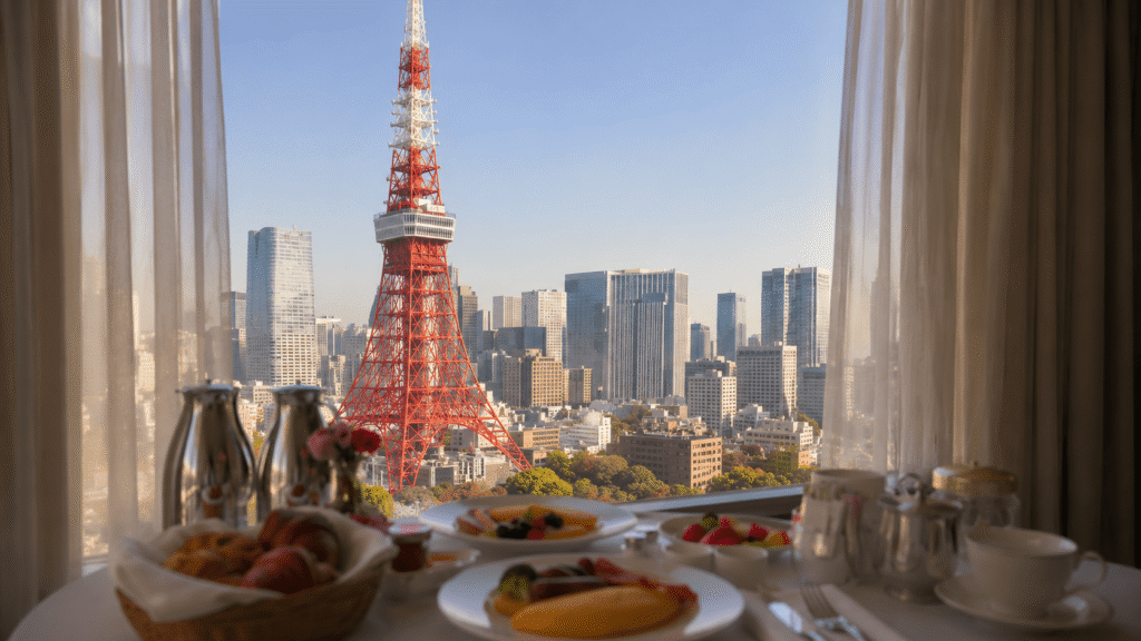 東京タワーをバックにモーニング